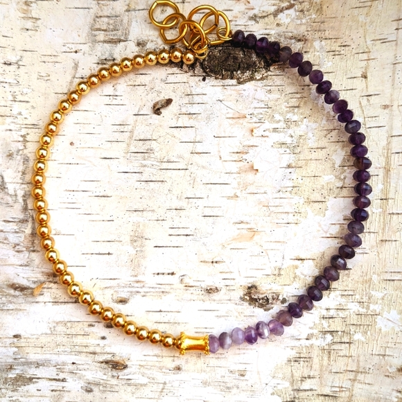 Natural Purple Amethyst Beads With Gold Beads In Half And Half Choker/Necklace - Picture 5 of 9